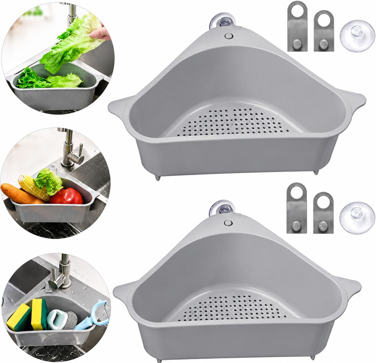 Kitchen Sink Drain Basket | Corner Sink Strainer with Hanging Filter | Triangle Strainer-image-13