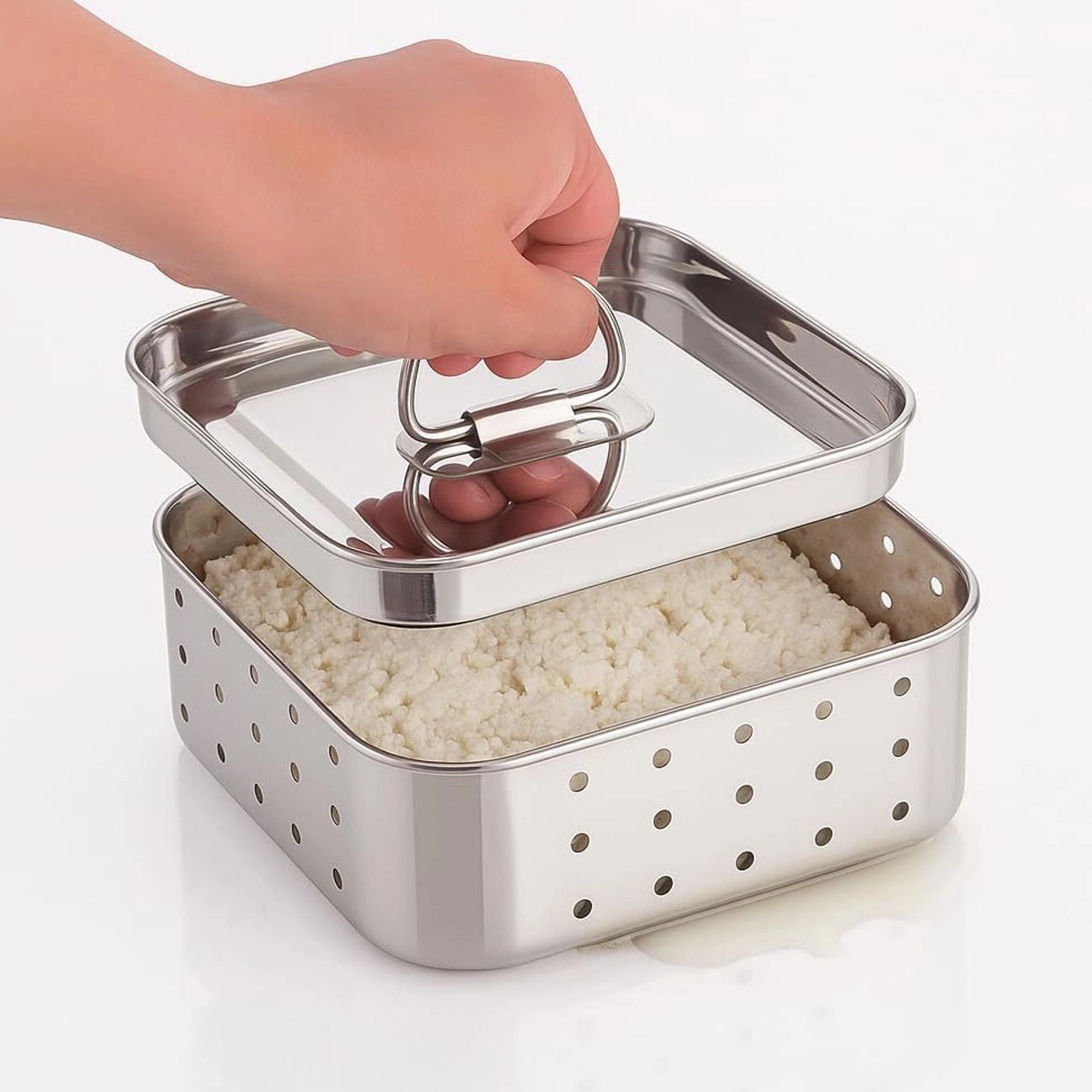 Paneer Maker 500 ml Stainless Steel Mould Press with Square Shape Collapsible Strainer-image-19