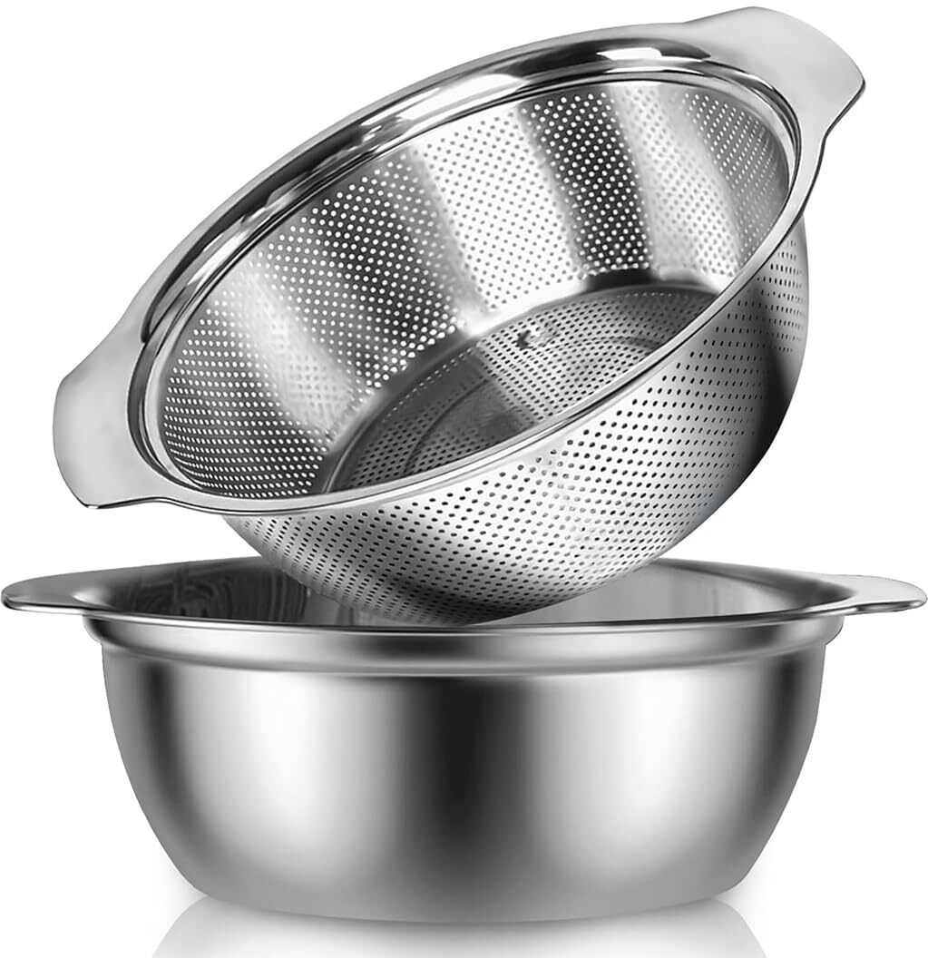 Stainless Steel Vegetable Bowl Handle Microporous Strainer Bowl Set for Washing Vegetables, Fruits and Rice, Disposable-image-48