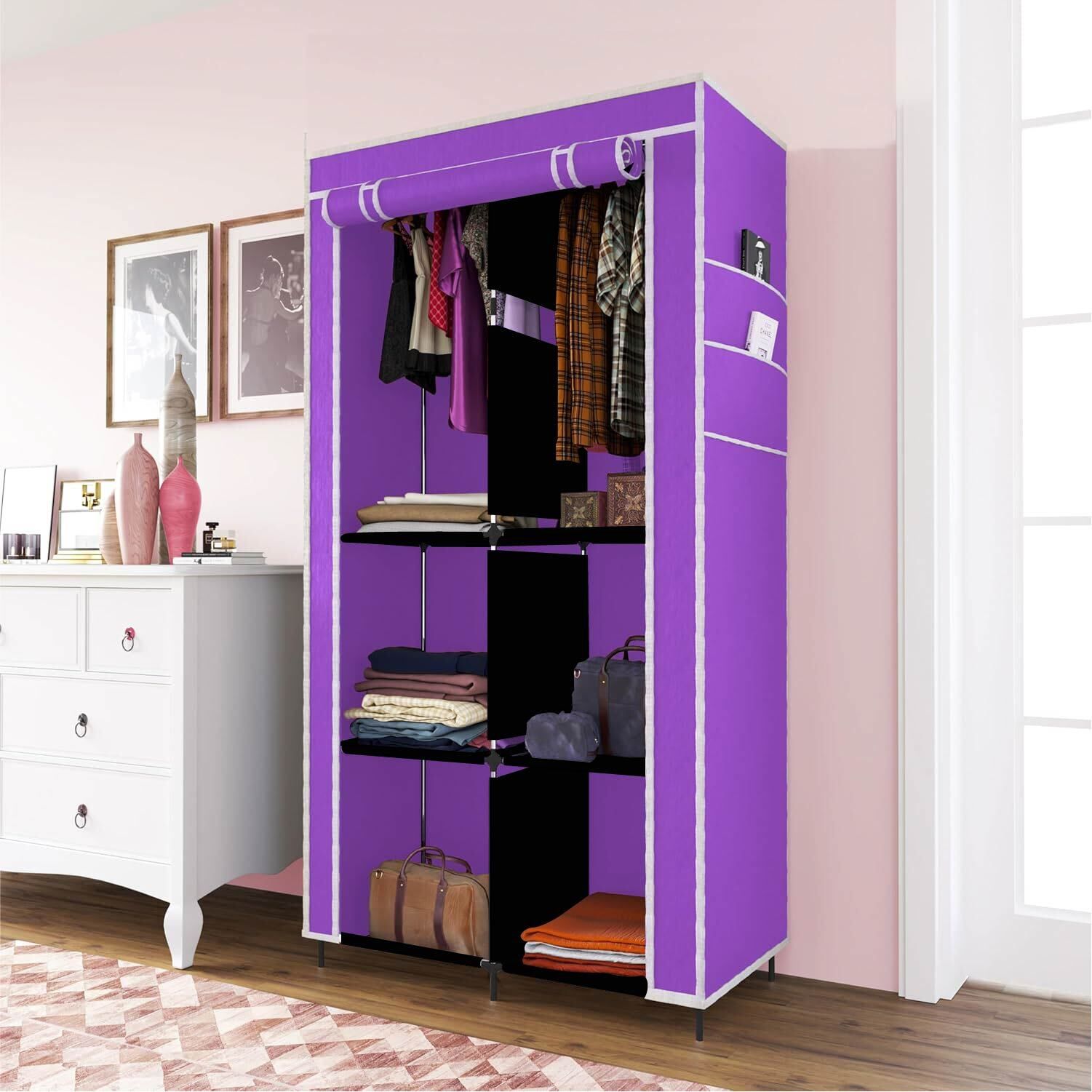 gtc Closet for Clothes Almira, 2 Hanging Space, 6 Shelves, 1 Side Pocket PP Collapsible Wardrobe-picture-15