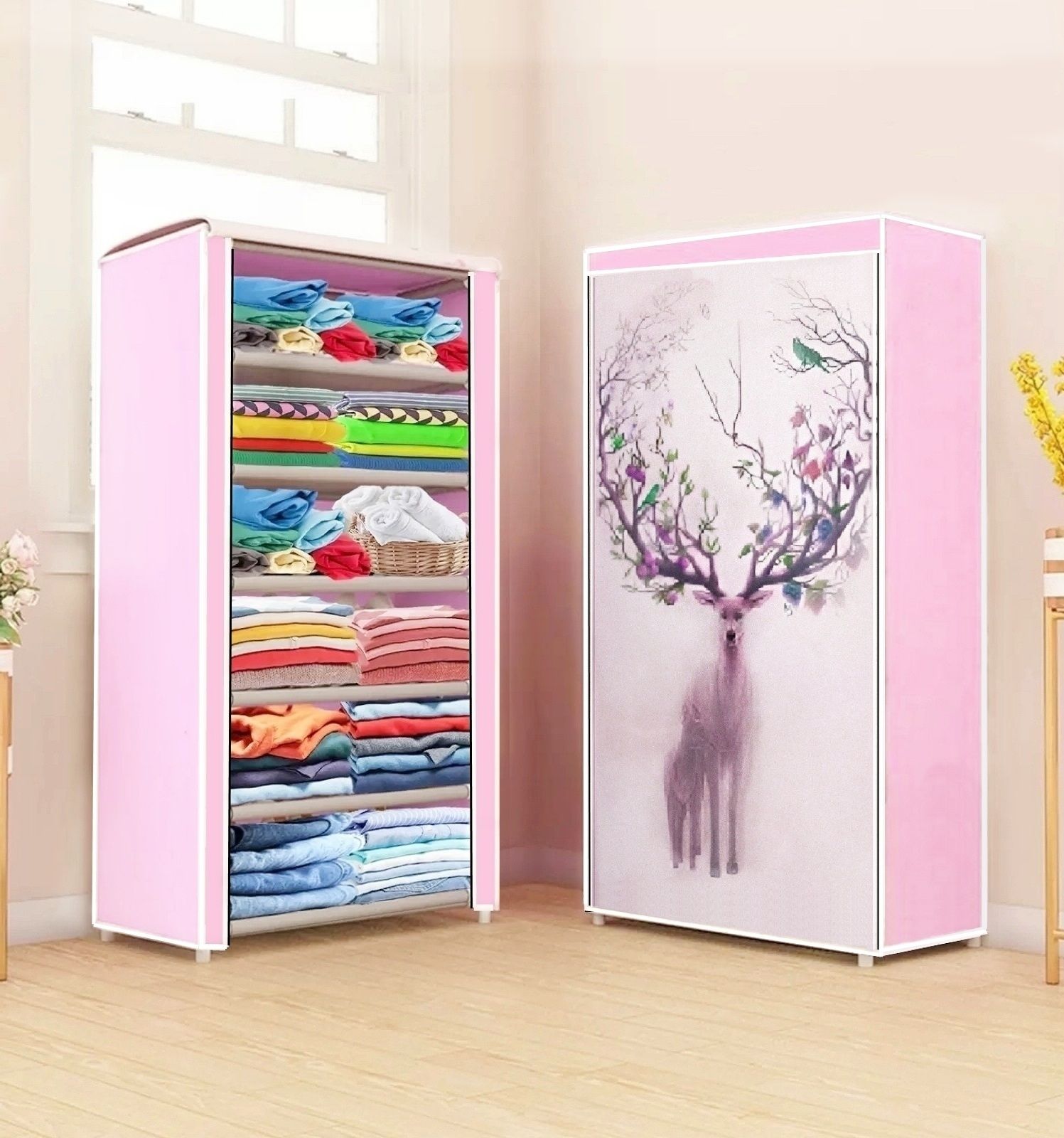 saiway NATURE DEAR PRINT Carbon Steel Collapsible Wardrobe-picture-26