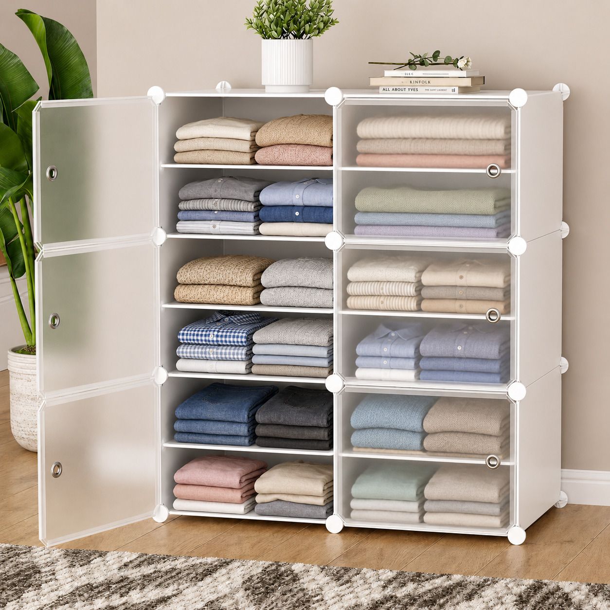 hayosha 6-Door 12-Shelf Plastic kids & Adults Collapsible Cupboard PC Collapsible Wardrobe-picture-18