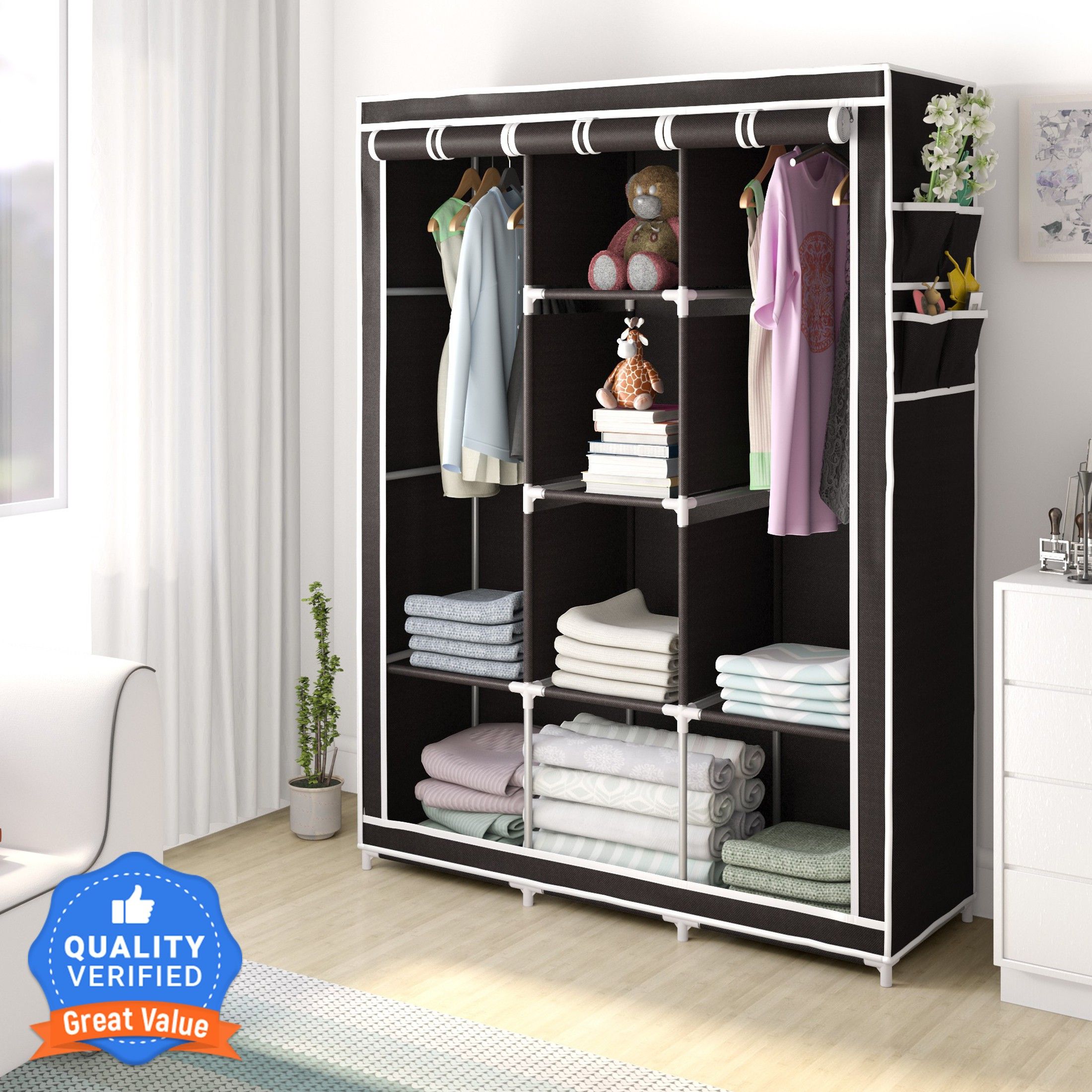 furnigully 3 Door 8 Shelf Carbon Steel Collapsible Wardrobe-picture-26