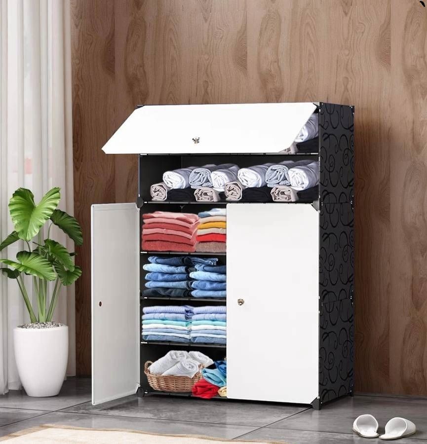 pyxbe 3 Door 6 Shelf Plastic PC Carbon Steel PP Collapsible Wardrobe-picture-40