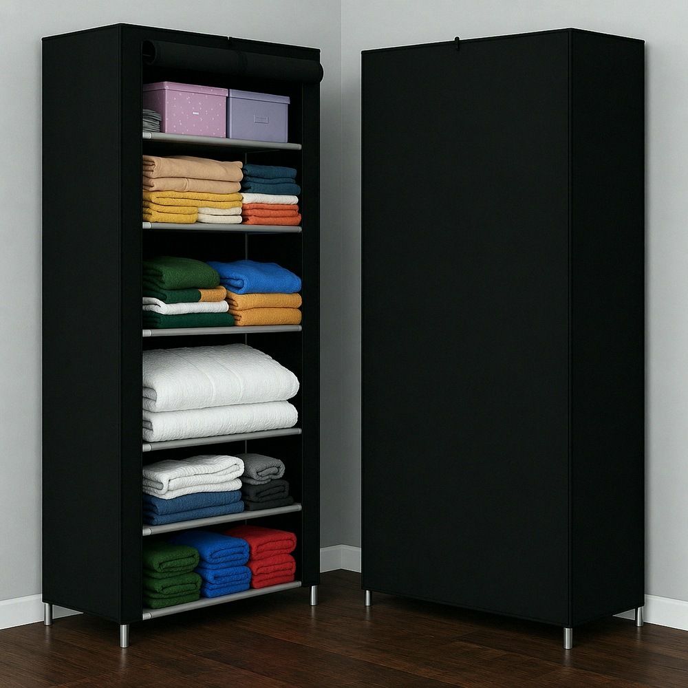 6 Shelf Foldable Collapsible Wardrobe Storage Organizer Almirah Cloth Rack PVC Collapsible Wardrobe-image-32