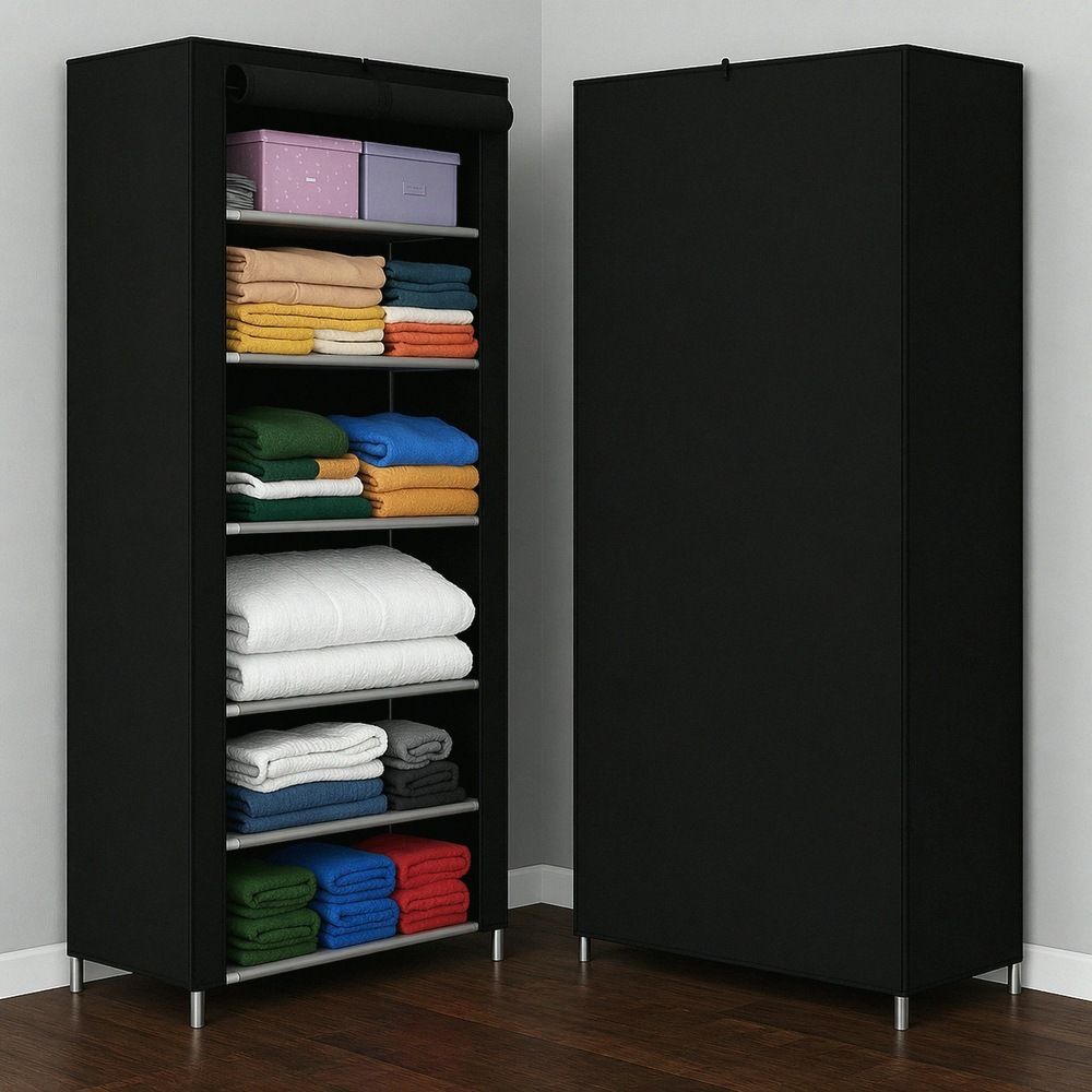 6 Shelf Foldable Collapsible Wardrobe Storage Organizer Almirah Cloth Rack PVC Collapsible Wardrobe-image-46