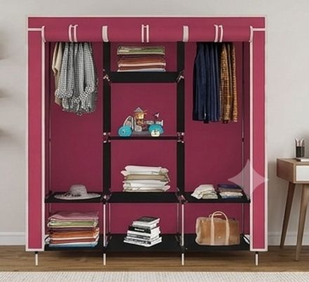 SOLID MAROON WARDROBE Carbon Steel Collapsible Wardrobe-image-12
