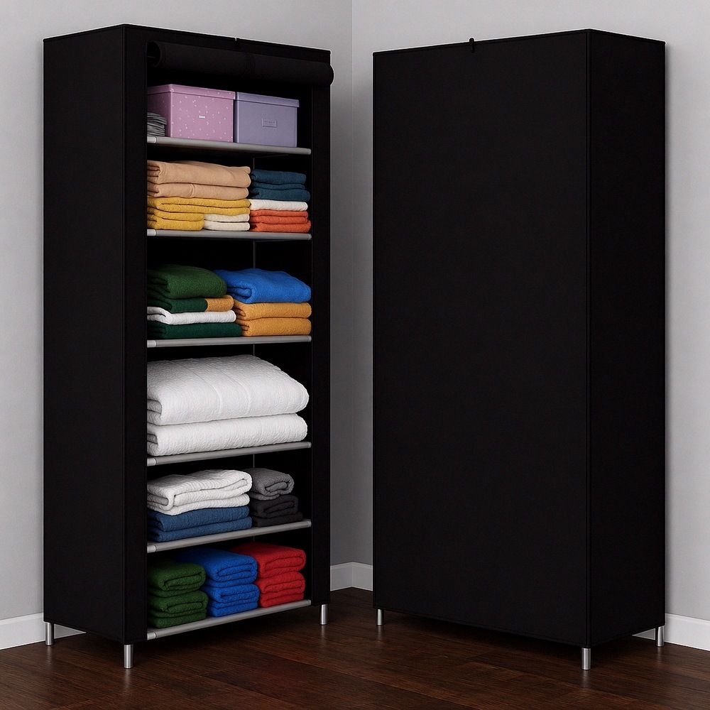 furndaddy 6 Shelf Foldable Collapsible Wardrobe Storage Organizer Almirah Cloth Rack PVC Collapsible Wardrobe-picture-11