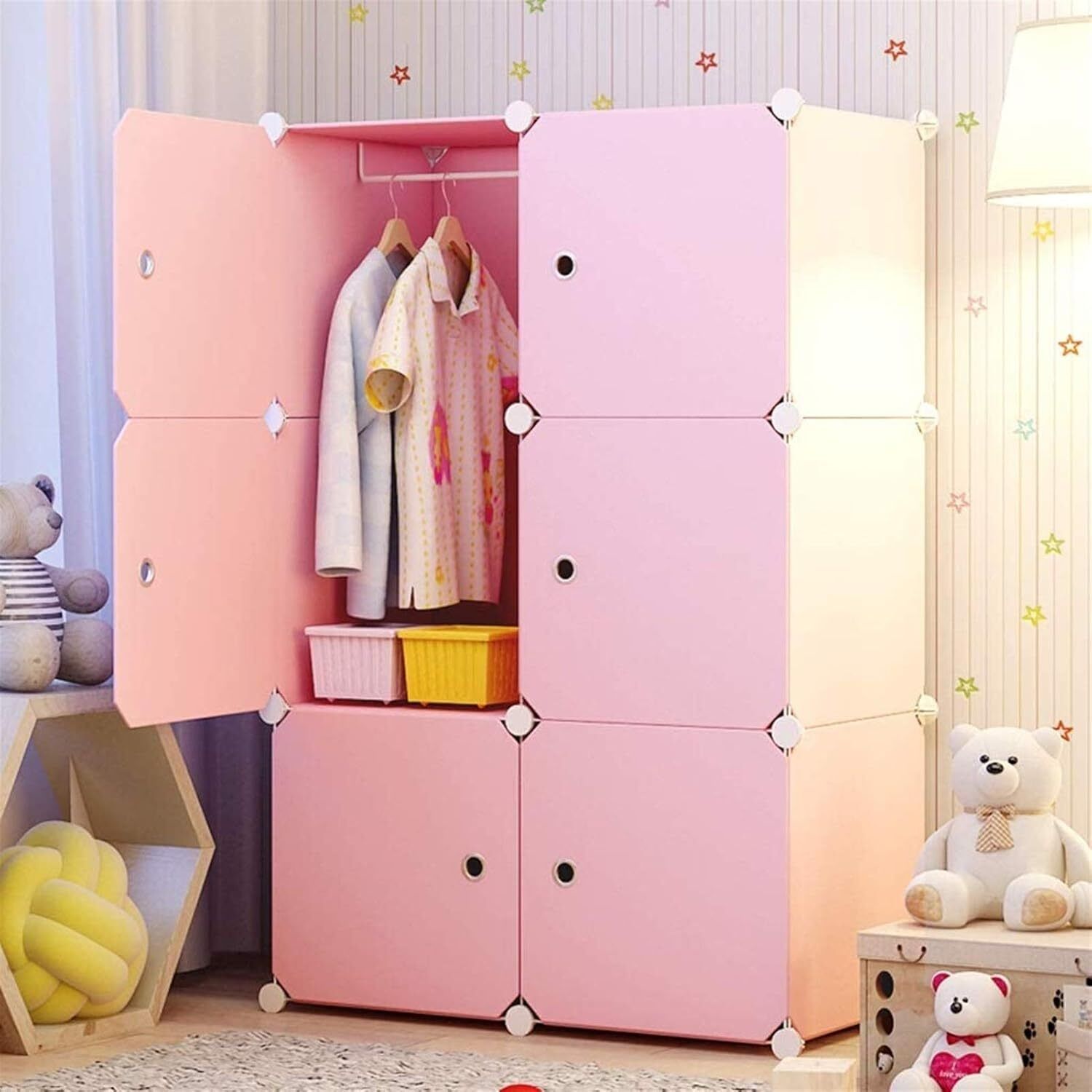 etoly 6-Door 3-Shelf Plastic kids Collapsible Cupboard clothes rack-Pink PC Collapsible Wardrobe-picture-26