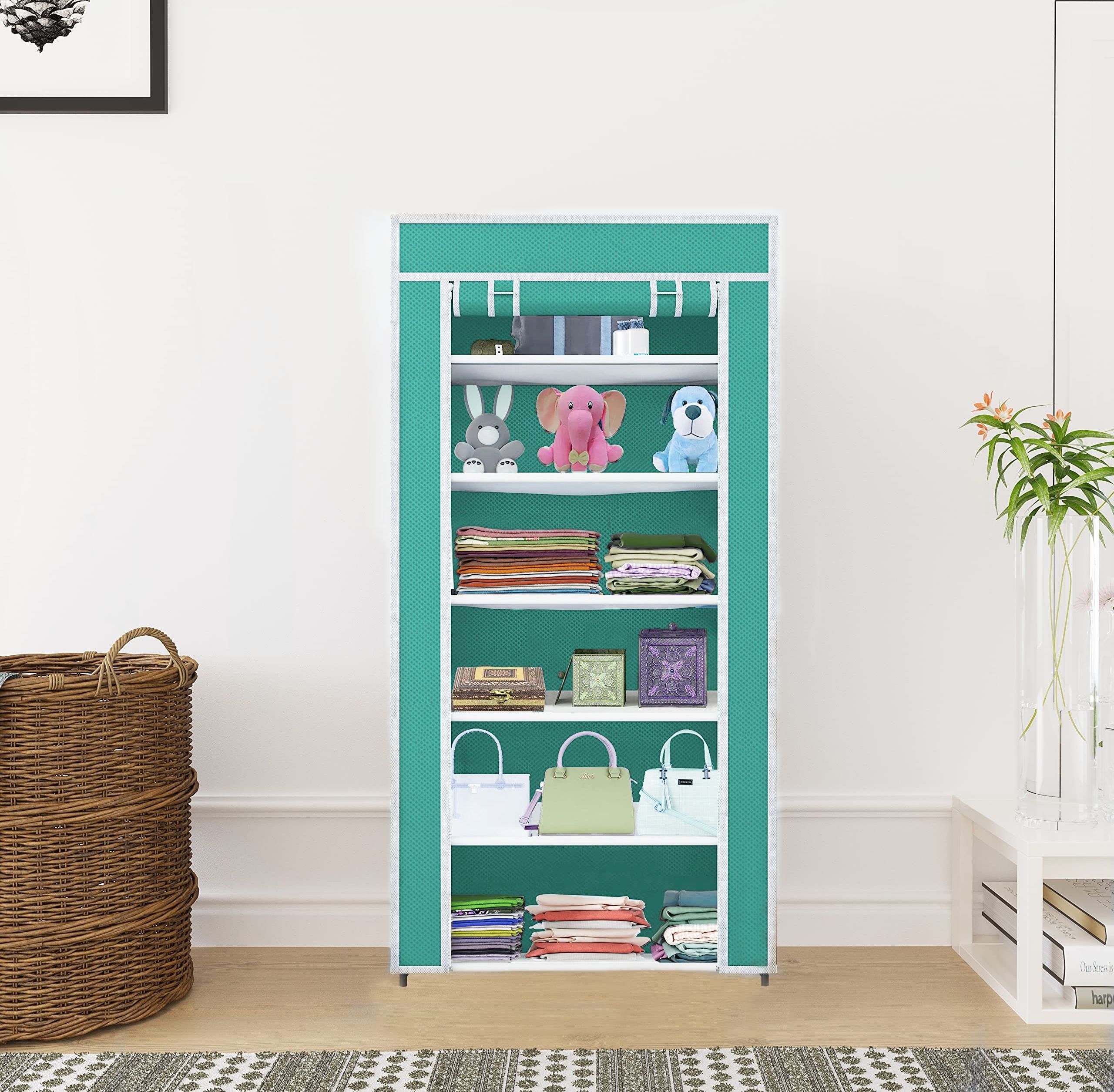 cmerchants Portable wardrobe 6 layer PVC RACK Greeen PVC Collapsible Wardrobe-picture-22