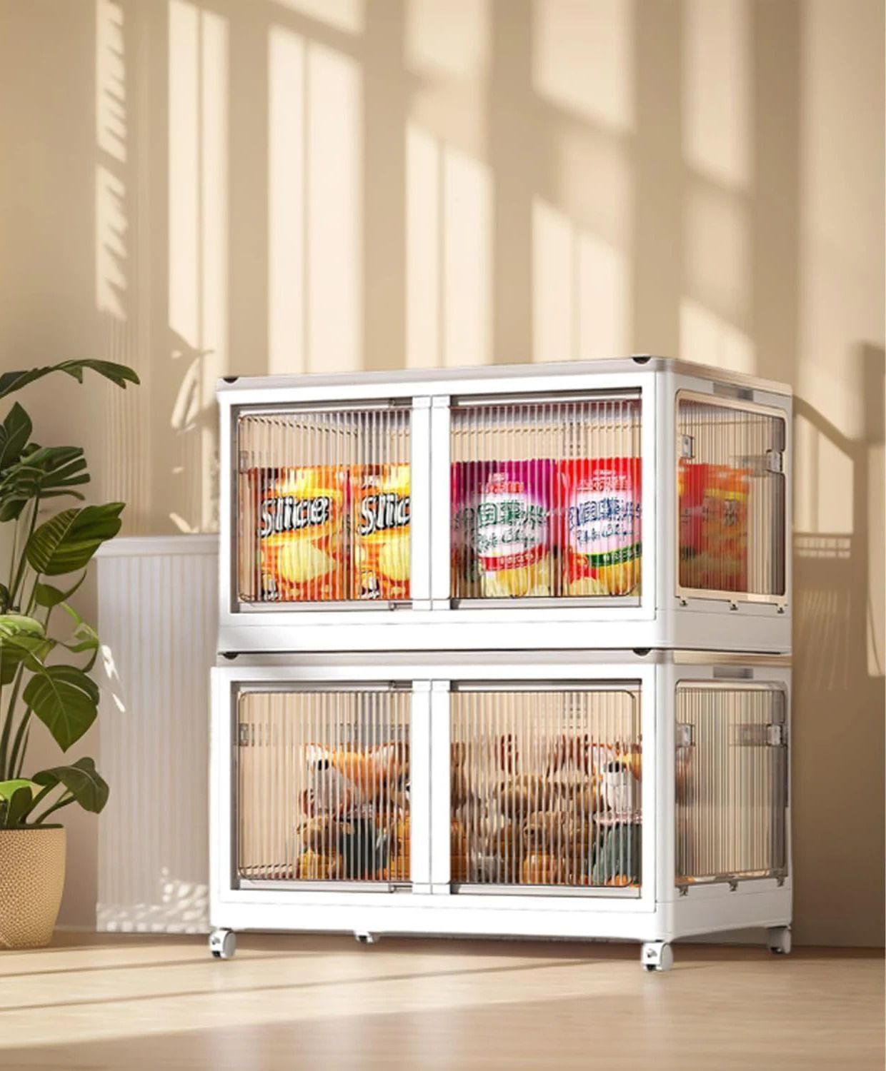 4-Door 2-Shelf Plastic kids Collapsible Cupboard PC Collapsible Wardrobe-image-41