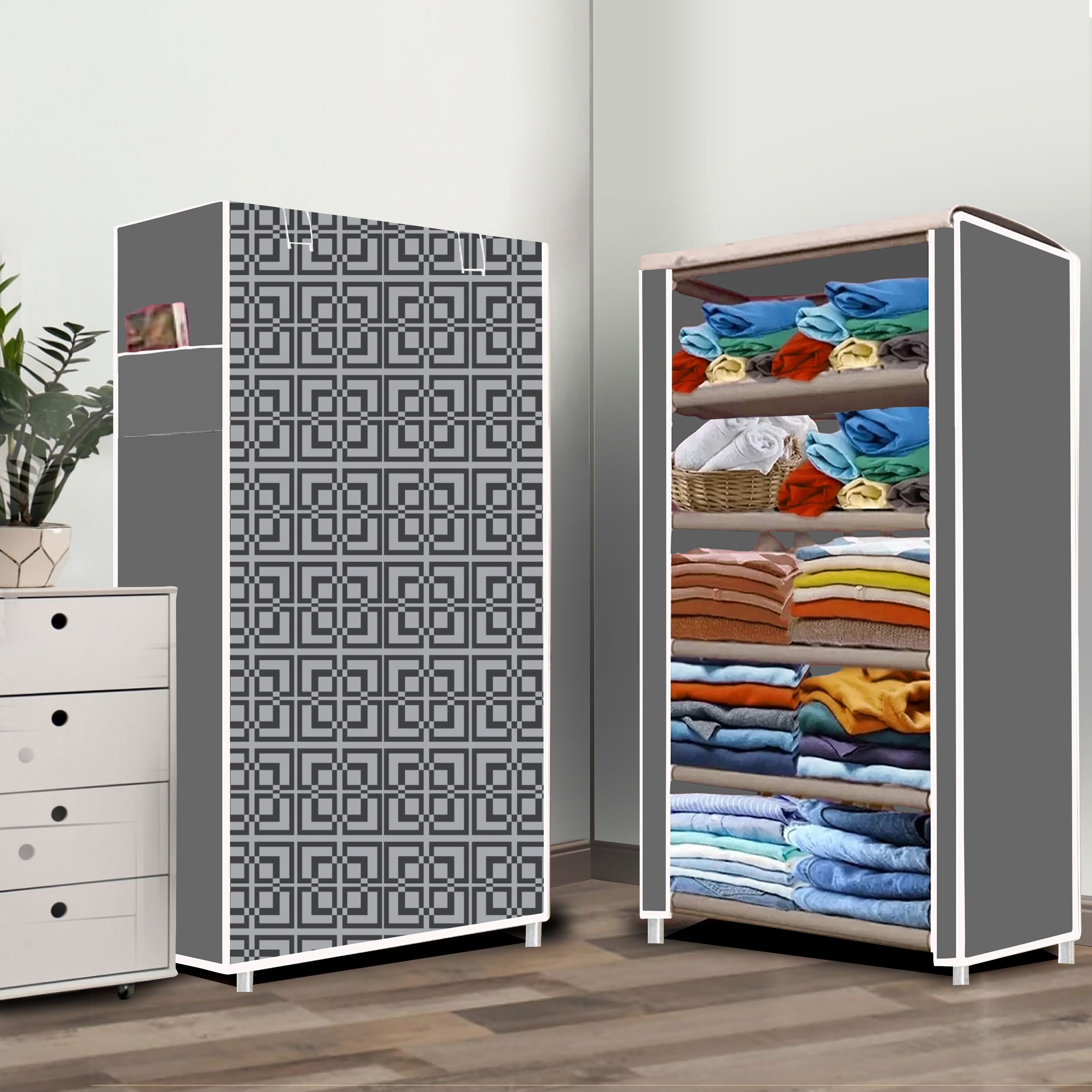 furnigully 5 Tire Cabinet print PVC Collapsible Wardrobe-picture-12