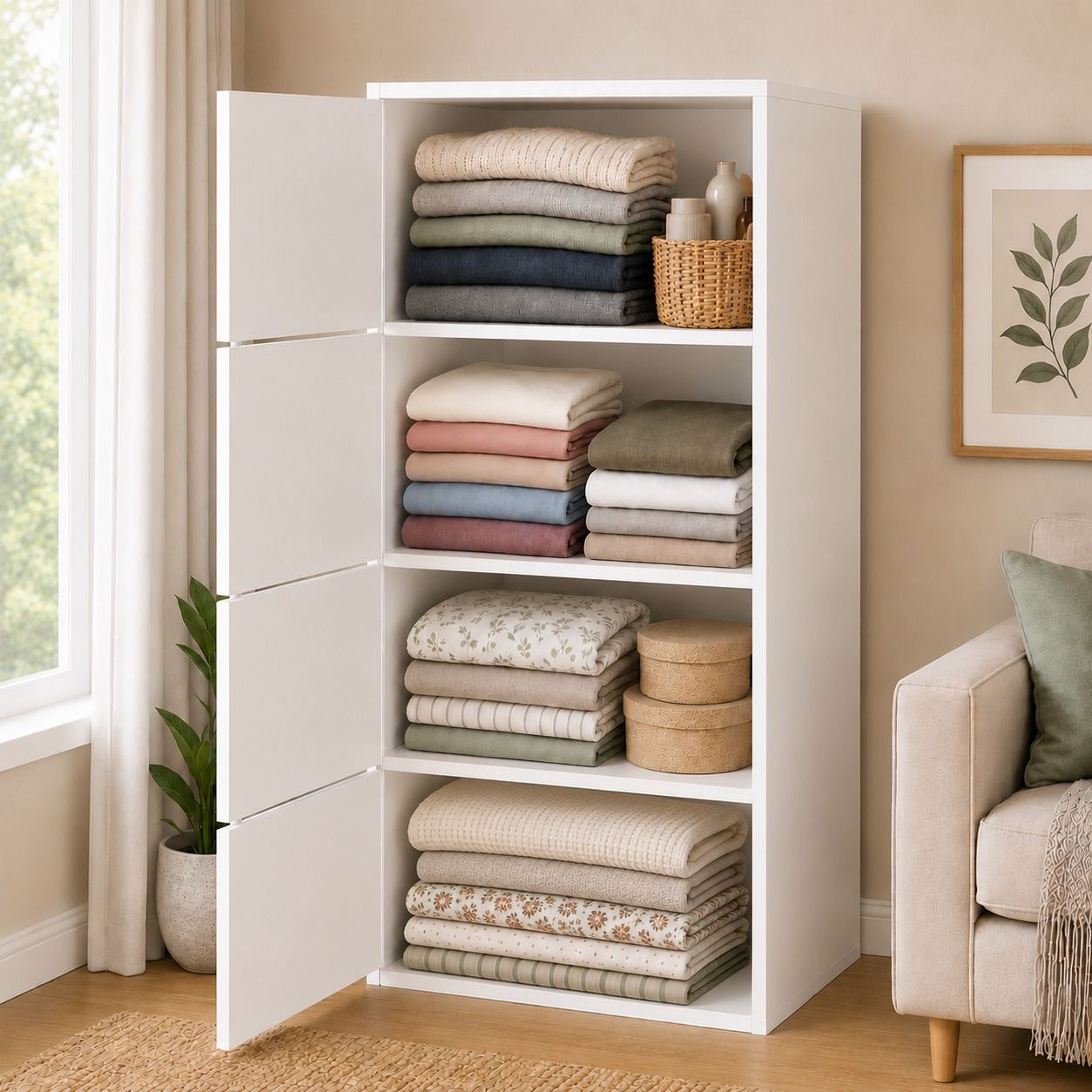 sasimo 4-Door 4-Shelf Closet Engineered Wood Collapsible Cupboard PC Collapsible Wardrobe-picture-17