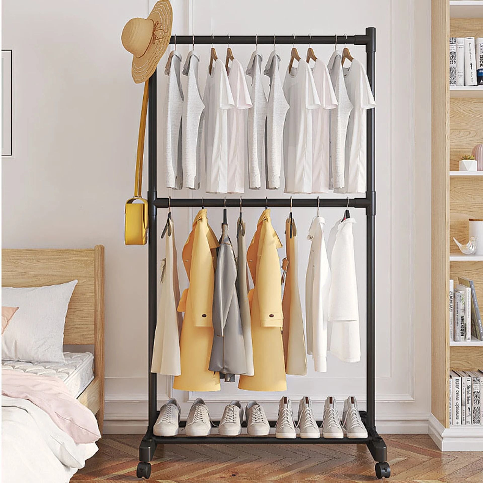 sasimo 1 Door 2 Shelf Open Coat clothes hanger stand PP PC Collapsible Wardrobe-picture-14