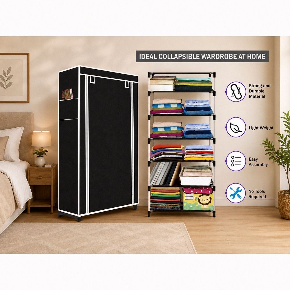 saintwod FoldEase 6 Shelf Foldable Wardrobe Storage Organizer Cloth Rack PVC Collapsible Wardrobe-picture-23