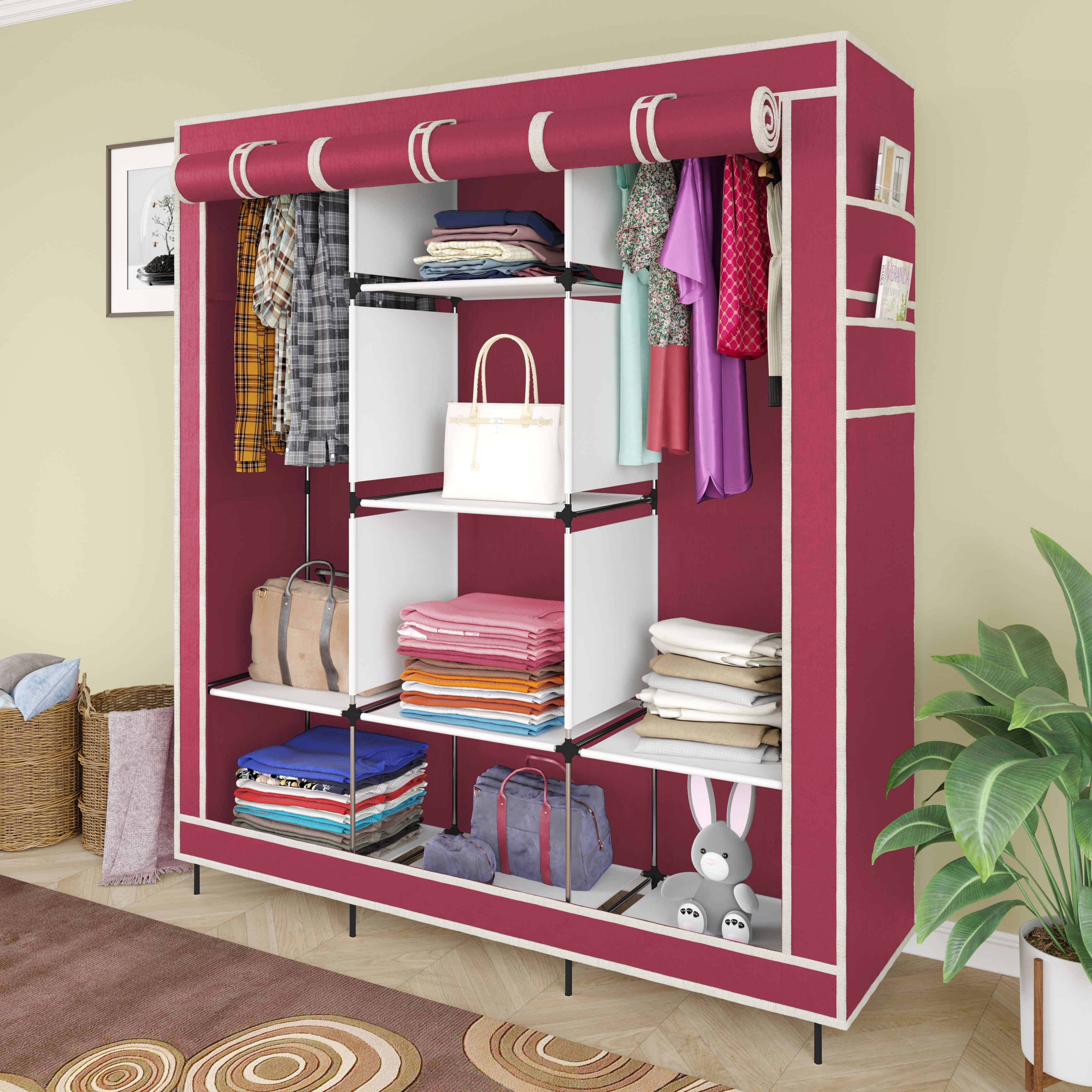 88130M-N Cloth Rack Storage Organizer Shelves Almirah PP Collapsible Wardrobe-image-12