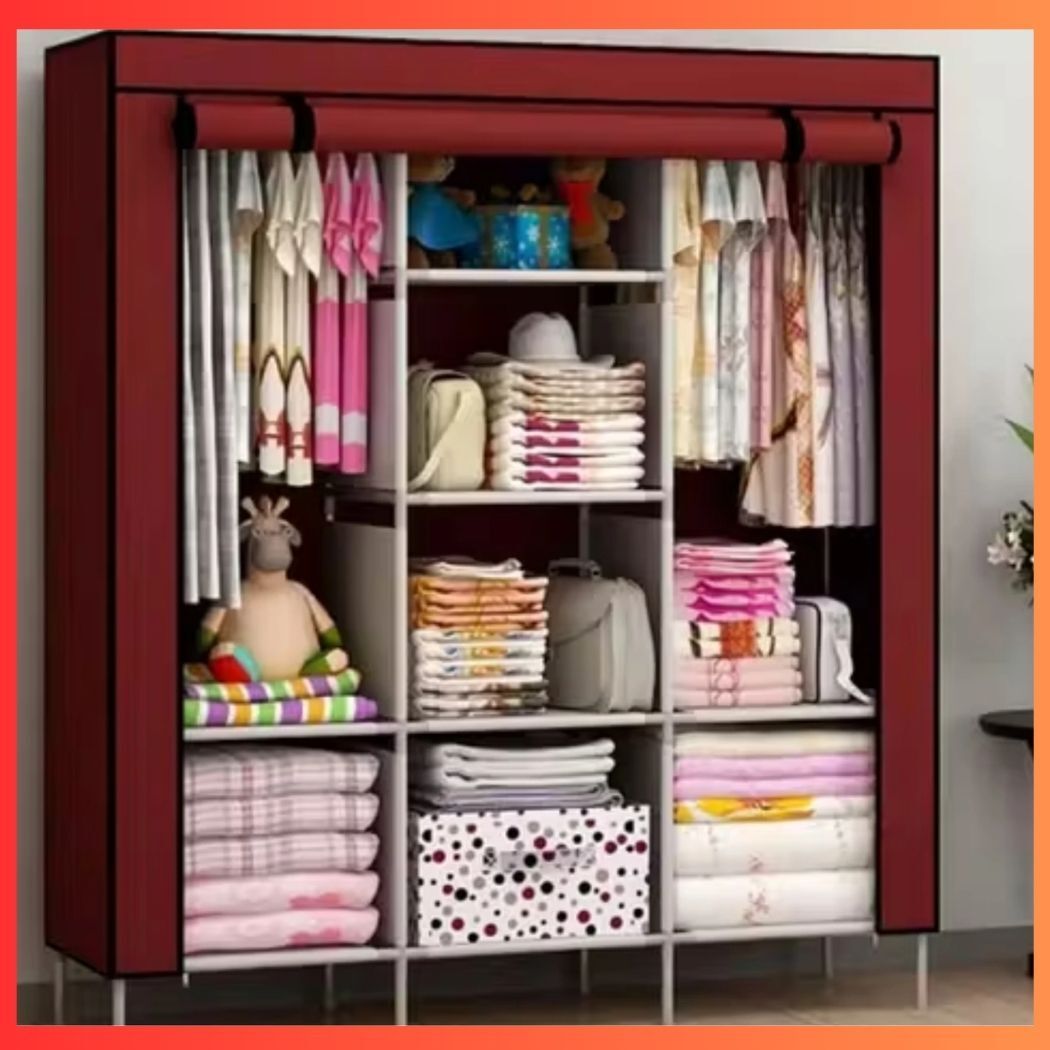 Portable Non-Woven Fabric 3 Door Foldable Wardrobe Closet with Hanging-09 Polyester Collapsible Wardrobe-image-49
