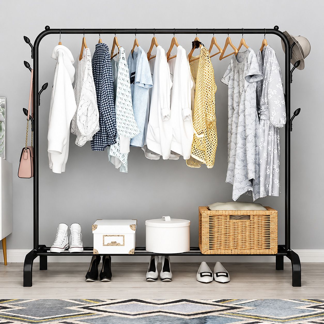 hayosha 1 Door 2 Shelf Open Coat clothes hanger stand PP Carbon Steel Collapsible Wardrobe-picture-13