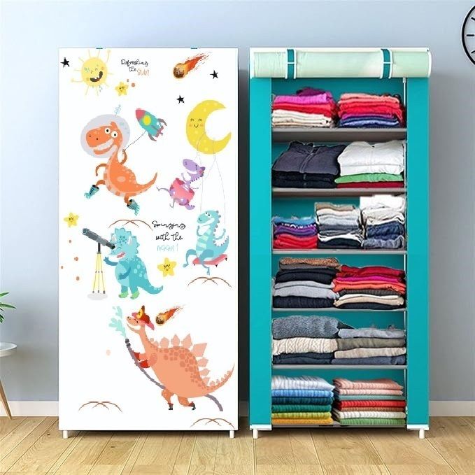 6L PLASTIC SHELF DINASOUR PRINT Carbon Steel Collapsible Wardrobe-image-8