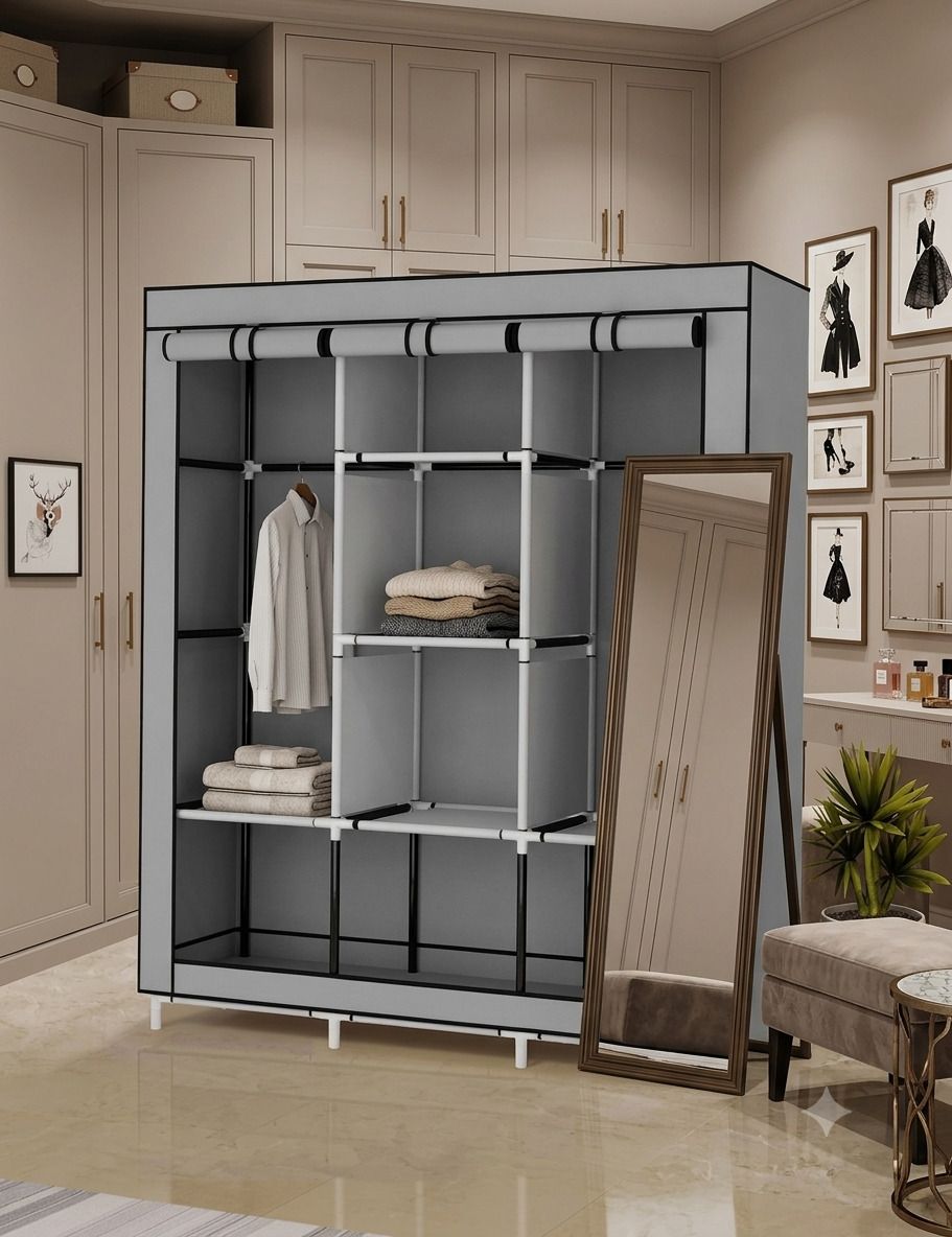 SOLID GREY WARDROBE Carbon Steel Collapsible Wardrobe-image-20