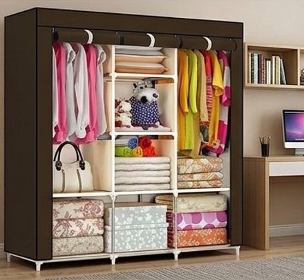 SOLID BROWN WARDROBE Carbon Steel Collapsible Wardrobe-image-16