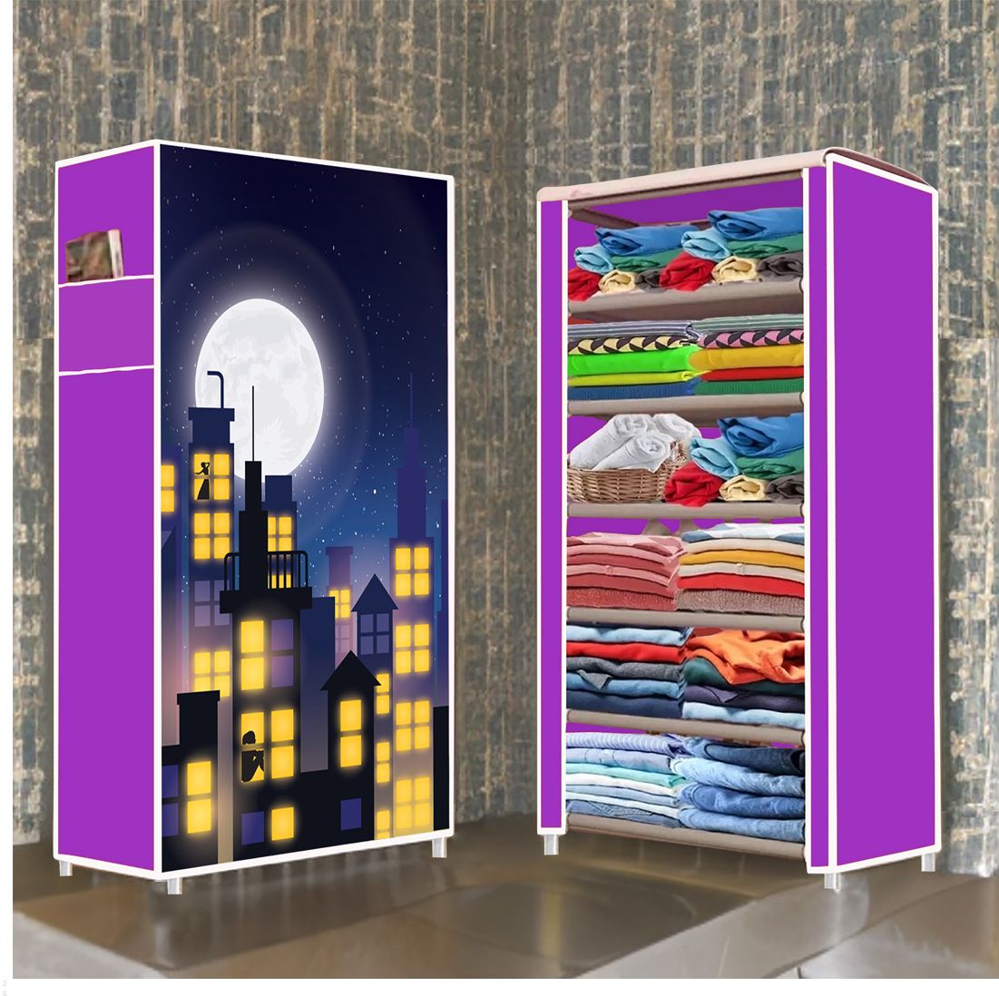 zenvexyo 6 Shelf Foldable Collapsible Wardrobe Storage Organizer Almirah Cloth Rack PP Collapsible Wardrobe-picture-25