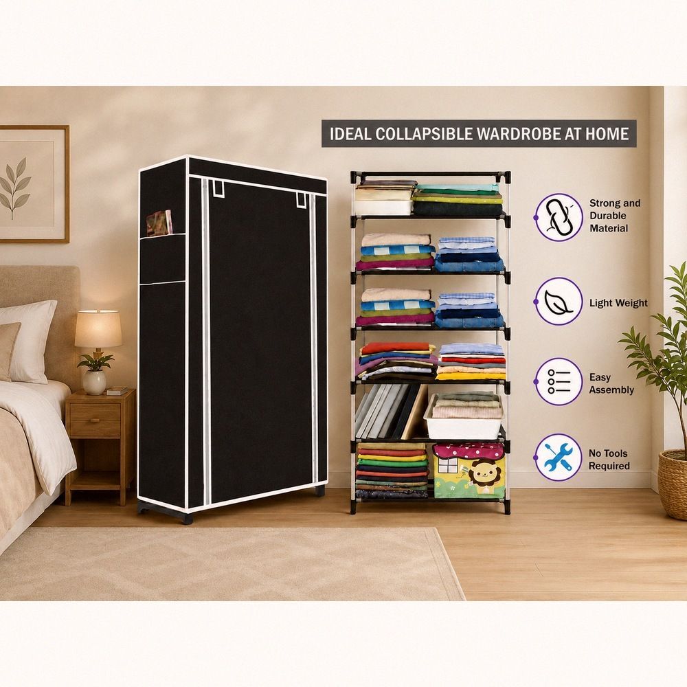 saintwod FoldEase 6 Shelf Foldable Wardrobe Storage Organizer Cloth Rack PVC Collapsible Wardrobe-picture-40