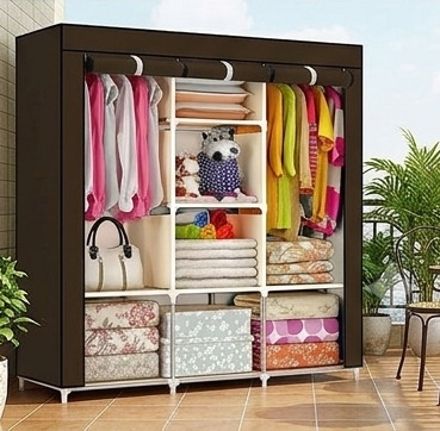 SOLID BROWN WARDROBE Carbon Steel Collapsible Wardrobe-image-11