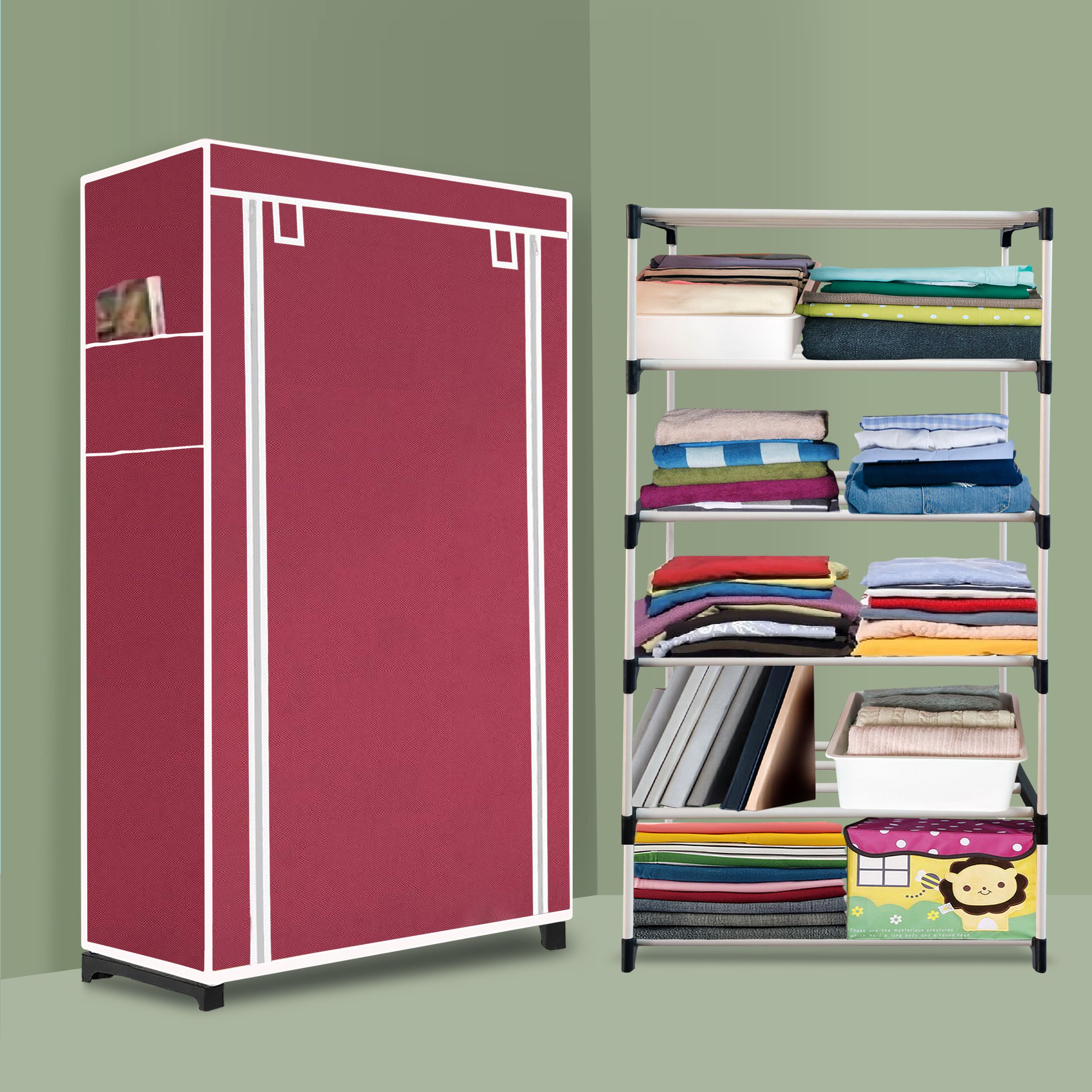 inside style Portable Collapsible Cloth Wardrobe – 6 Shelf Foldable Storage Cabinet PP Collapsible Wardrobe-picture-11