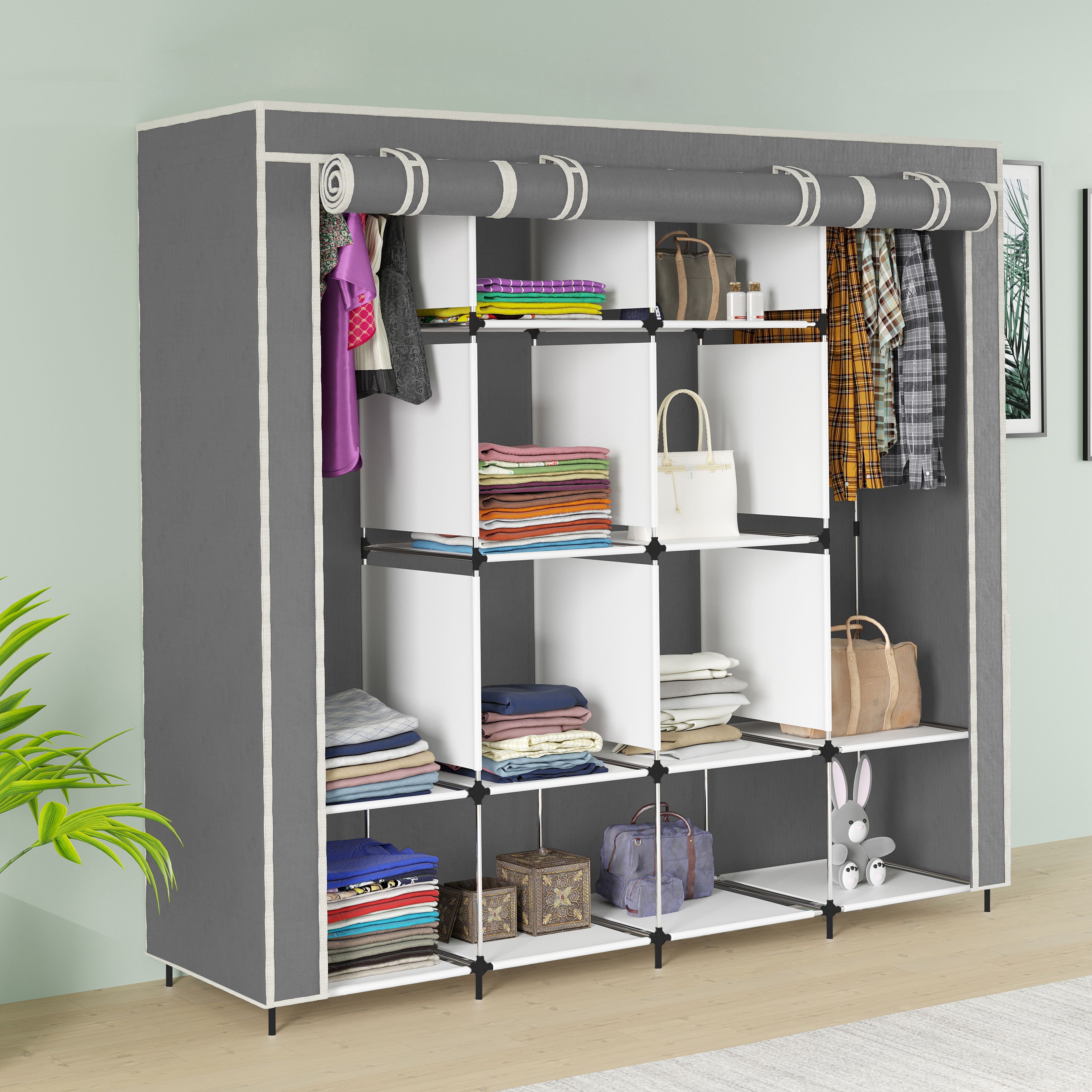 portable Almirah Foldable closet for Clothes 12 Shelves , 1 Side Pocket (88170) PP Collapsible Wardrobe-image-39