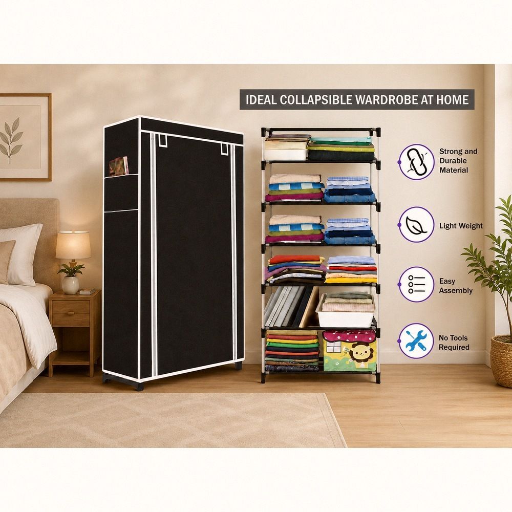 saintwod FoldEase 6 Shelf Foldable Wardrobe Storage Organizer Cloth Rack PVC Collapsible Wardrobe-picture-28