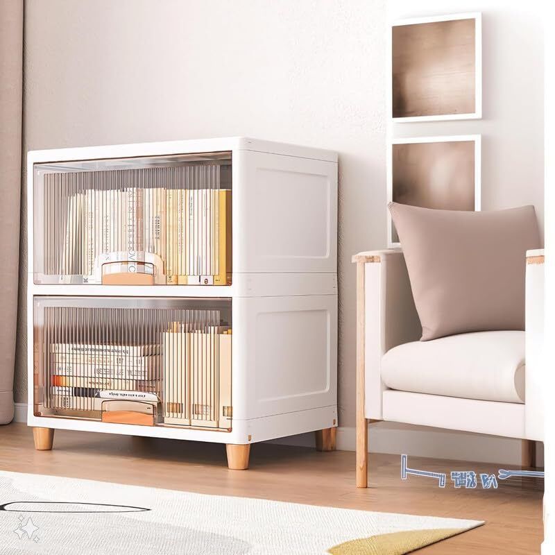 etoly 2 Door 2 Shelf Plastic Collapsible Cupboard Cloth stand Three Cabinet Crstal PC Collapsible Wardrobe-picture-34