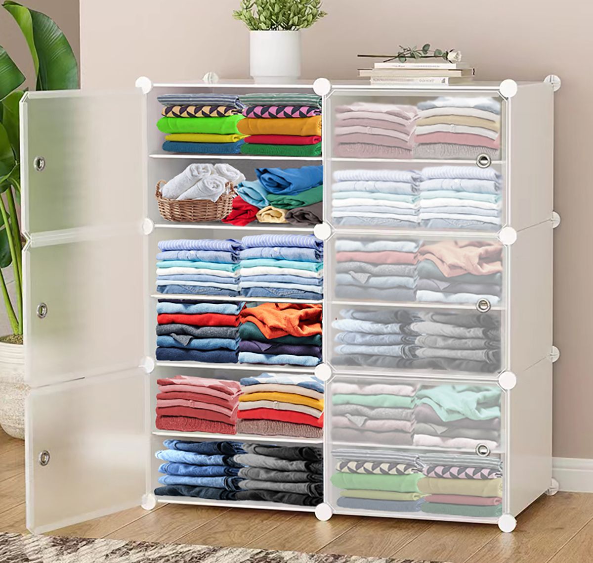 6-Door 12-Shelf Plastic Collapsible Cupboard PC Collapsible Wardrobe-image-32