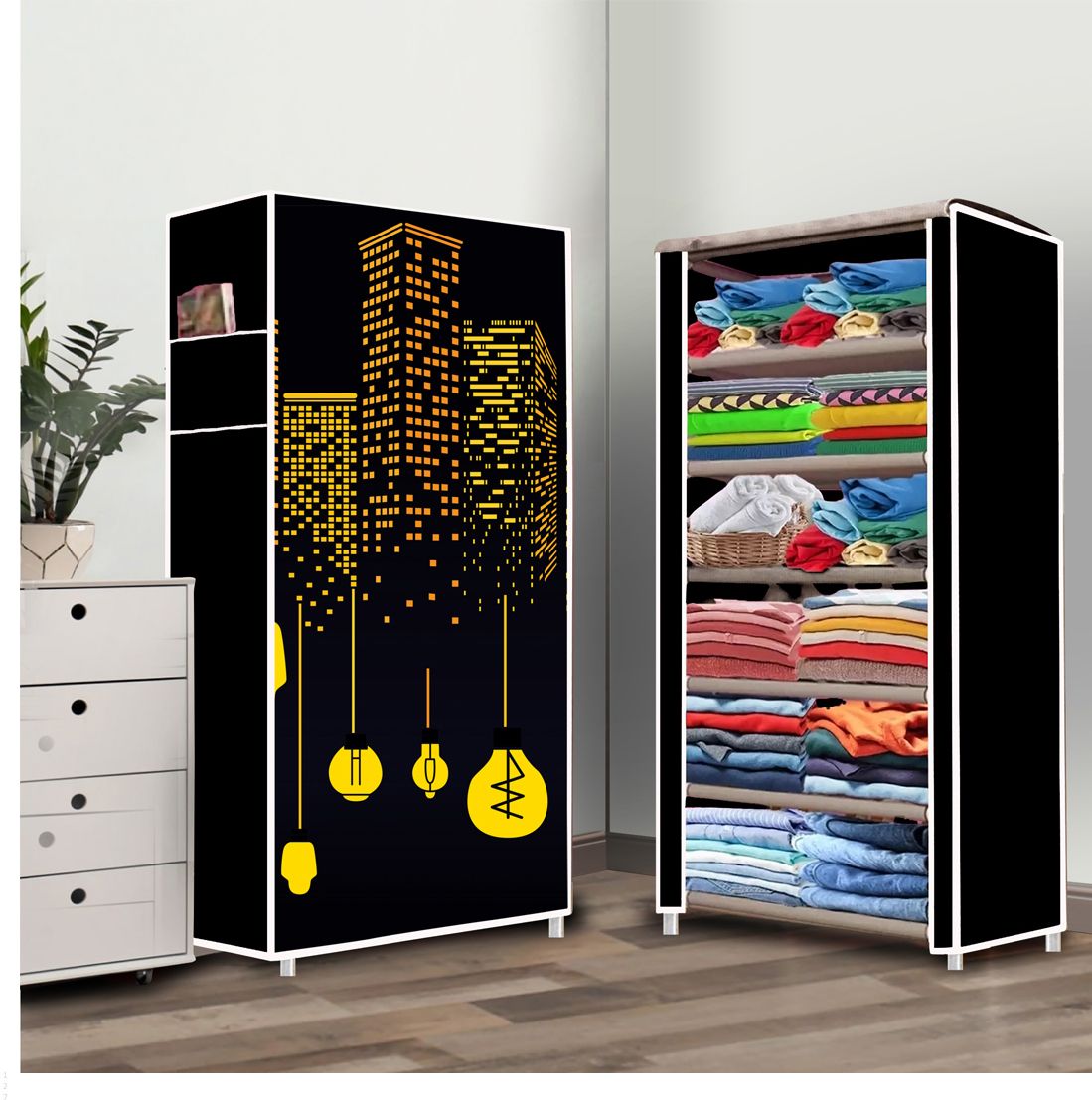 prizam 6 Shelf Foldable Collapsible Wardrobe Storage Organizer Almirah Cloth Rack PP Collapsible Wardrobe-picture-26