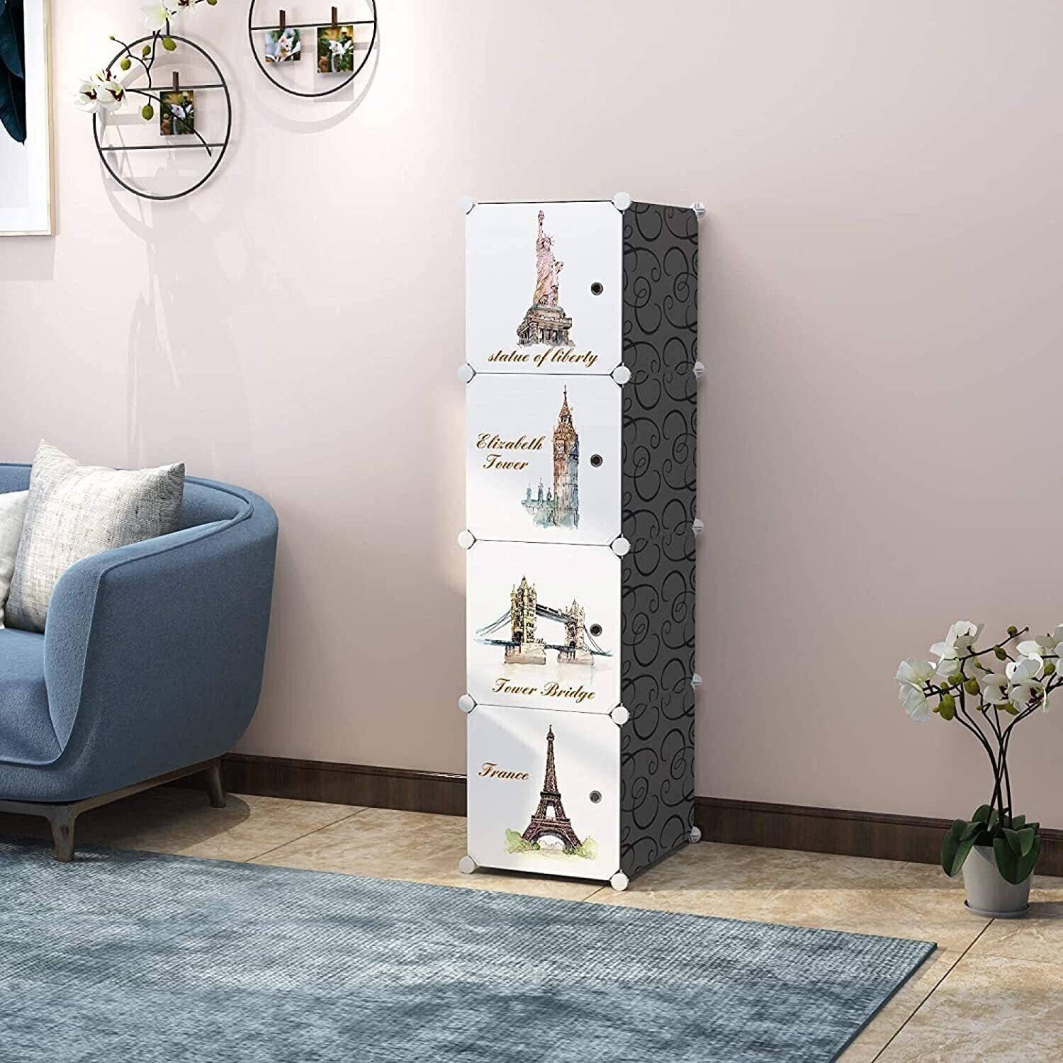 ® 4 Cube Portable Closet Wardrobe Storage Organizer Cabinet for Books,Cloth,Toys PP Collapsible Wardrobe-image-2