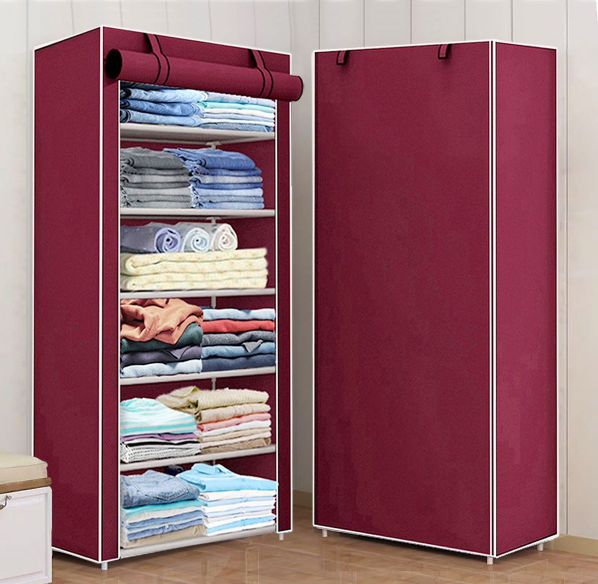 flipzon 1 Door 6 Shelf Fabric PP Collapsible Wardrobe-picture-16