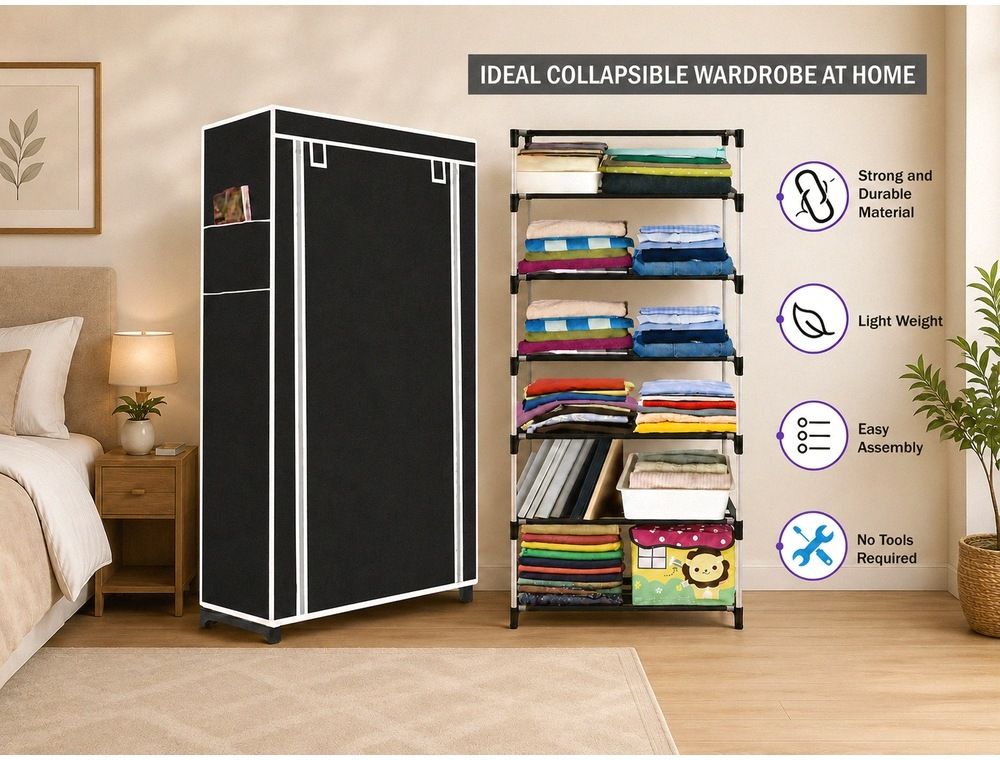 saintwod FoldEase 6 Shelf Foldable Wardrobe Storage Organizer Cloth Rack PVC Collapsible Wardrobe-picture-11