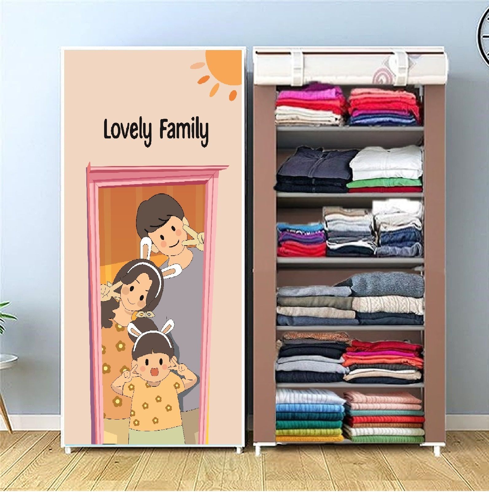 6 Layer LovelyFamily Plastic Carbon Steel Collapsible Wardrobe-image-10