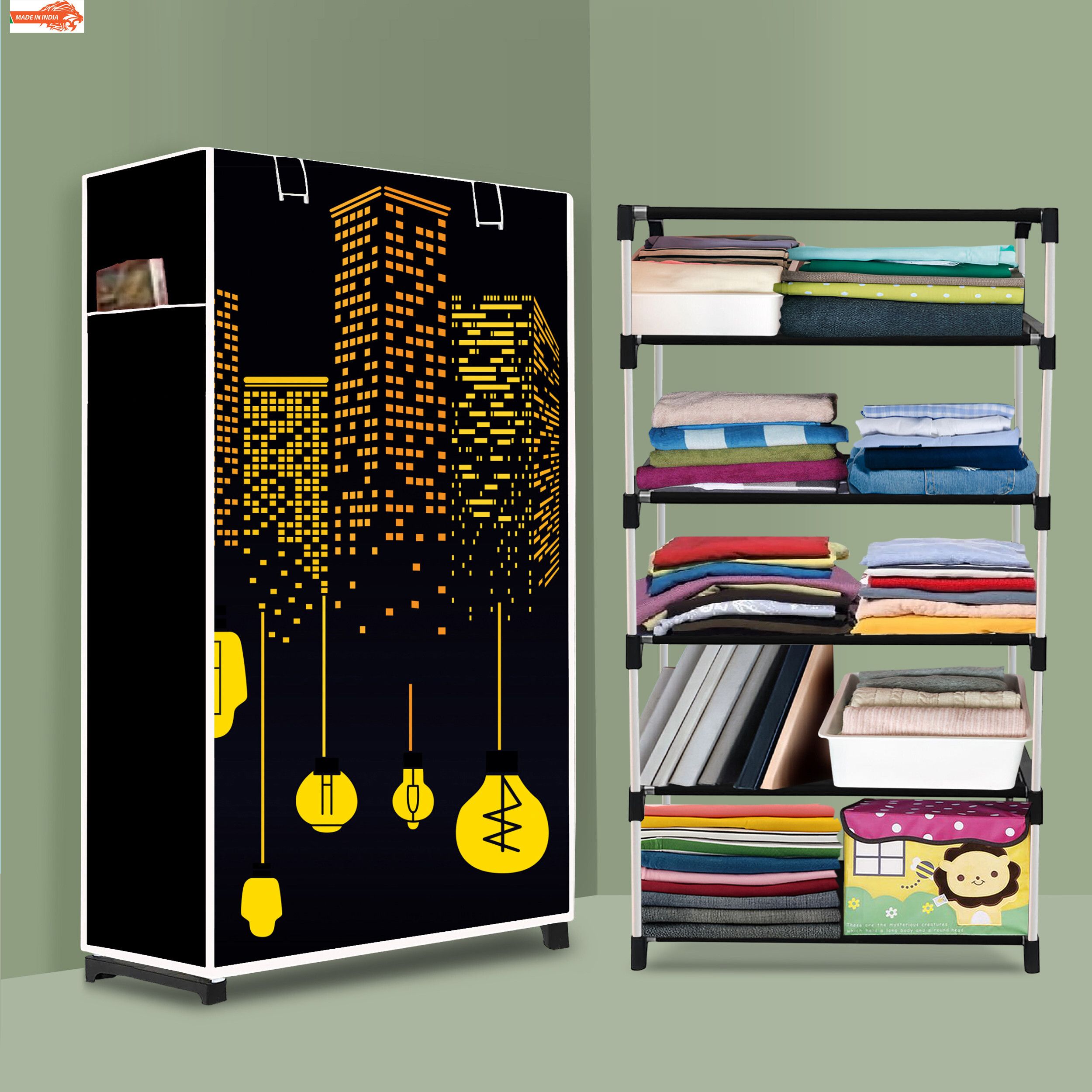 ryuga 5 Shelf Foldable Collapsible Wardrobe Storage Organizer Almirah Cloth Rack PP Collapsible Wardrobe-picture-19