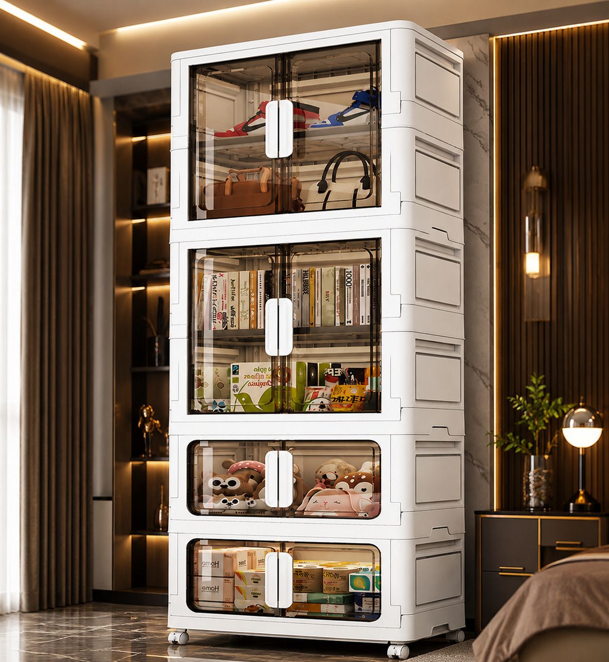 sasimo 2-Wardrobe 8-Door 6-Shelf Plastic foldable Cupboard PC Collapsible Wardrobe-picture-37