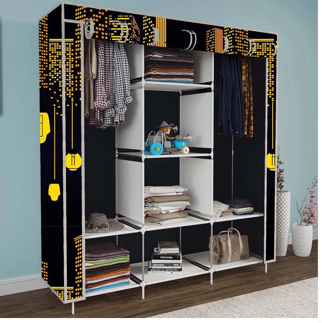 mezire 8 Shelf Foldable Collapsible Wardrobe Storage Organizer Almirah Cloth Rack PP Collapsible Wardrobe-picture-14