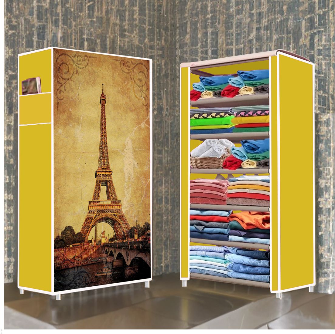 samaaya 6 Shelf Foldable Collapsible Wardrobe Storage Organizer Almirah Cloth Rack Cotton Collapsible Wardrobe-picture-17