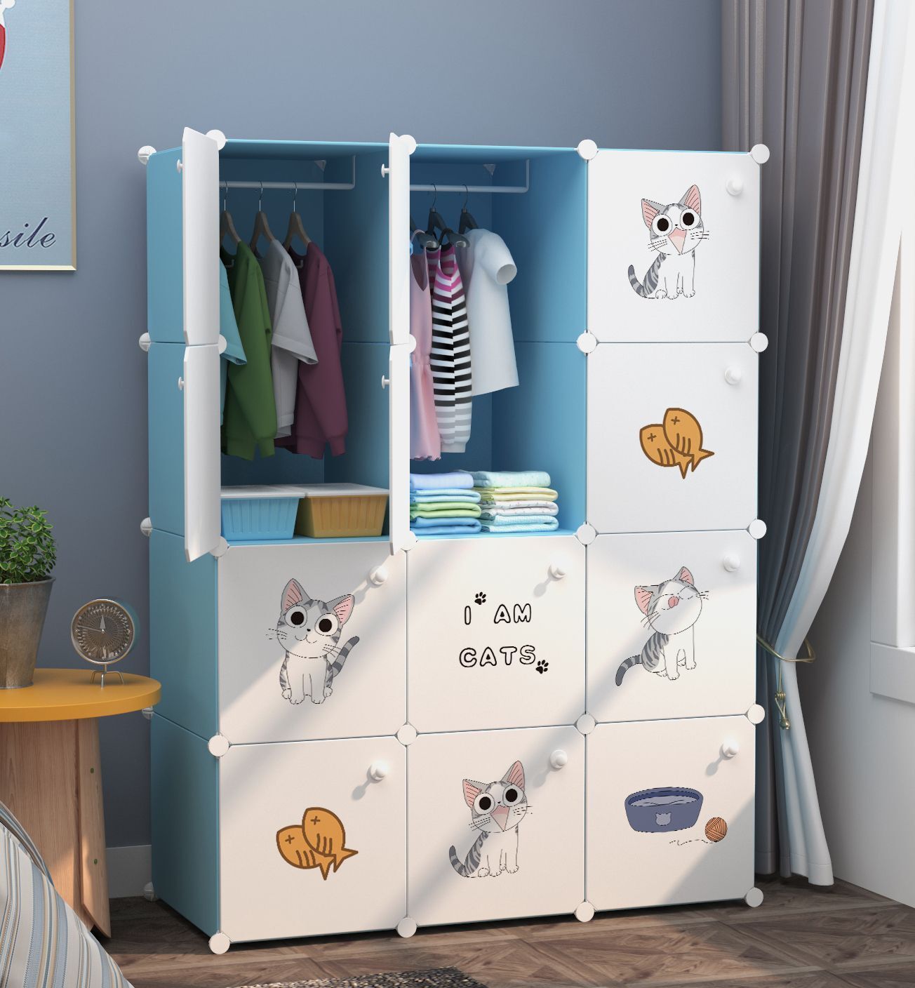 sasimo 12-Door 12-Shelf Plastic kids Collapsible Cupboard Carbon Steel Collapsible Wardrobe-picture-23
