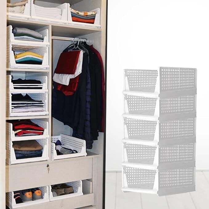 Multipurpose Foldable Storage Basket Wardrobe Organizers for Clothes (Pack of 6) PVC Collapsible Wardrobe-image-44