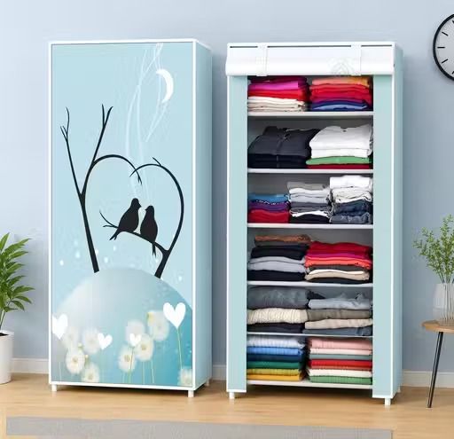 6 Layer Love Bird Print Carbon Steel Collapsible Wardrobe-image-31