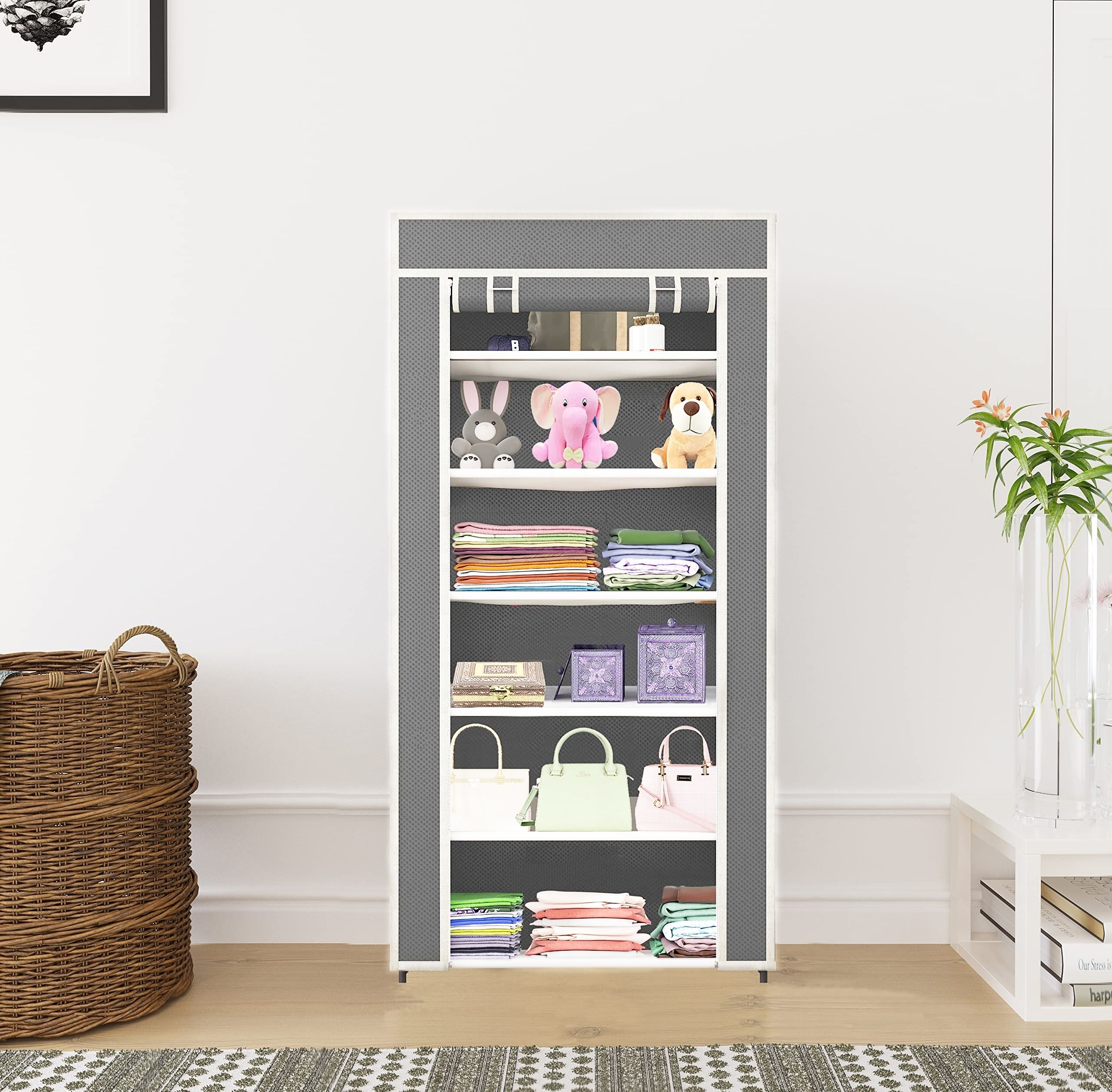 cmerchants Portable wardrobe 6 layer PVC RACK Grey PVC Collapsible Wardrobe-picture-12