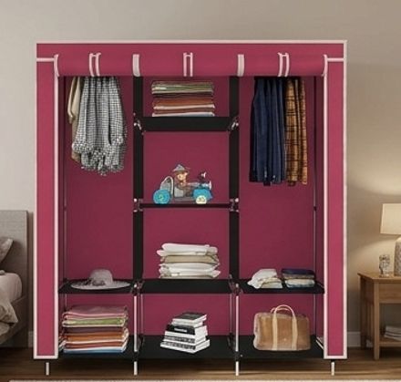 SOLID MAROON WARDROBE Carbon Steel Collapsible Wardrobe-image-11
