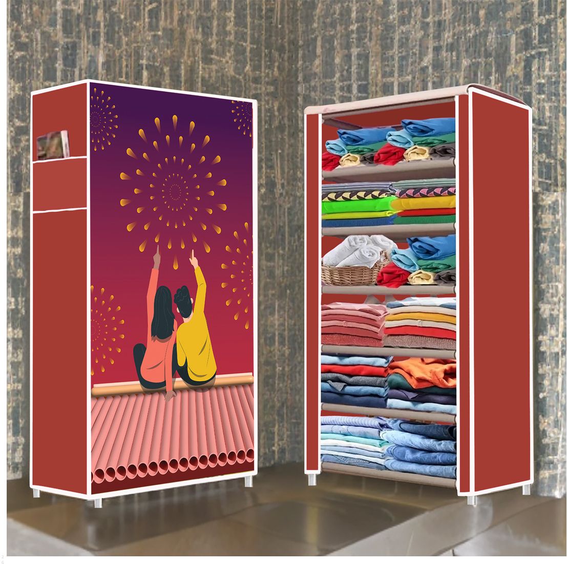 zenvexyo 6 Shelf Foldable Collapsible Wardrobe Storage Organizer Almirah Cloth Rack PP Collapsible Wardrobe-picture-19