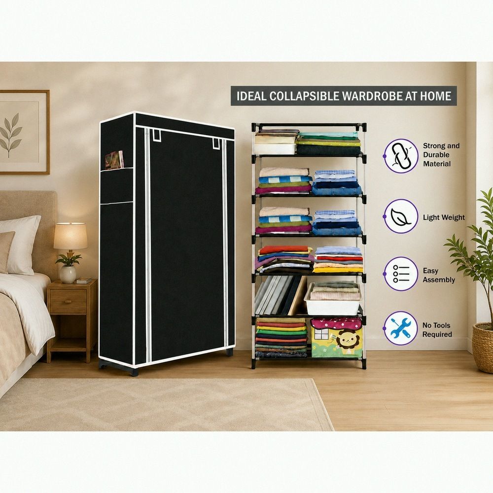 saintwod FoldEase 6 Shelf Foldable Wardrobe Storage Organizer Cloth Rack PVC Collapsible Wardrobe-picture-15