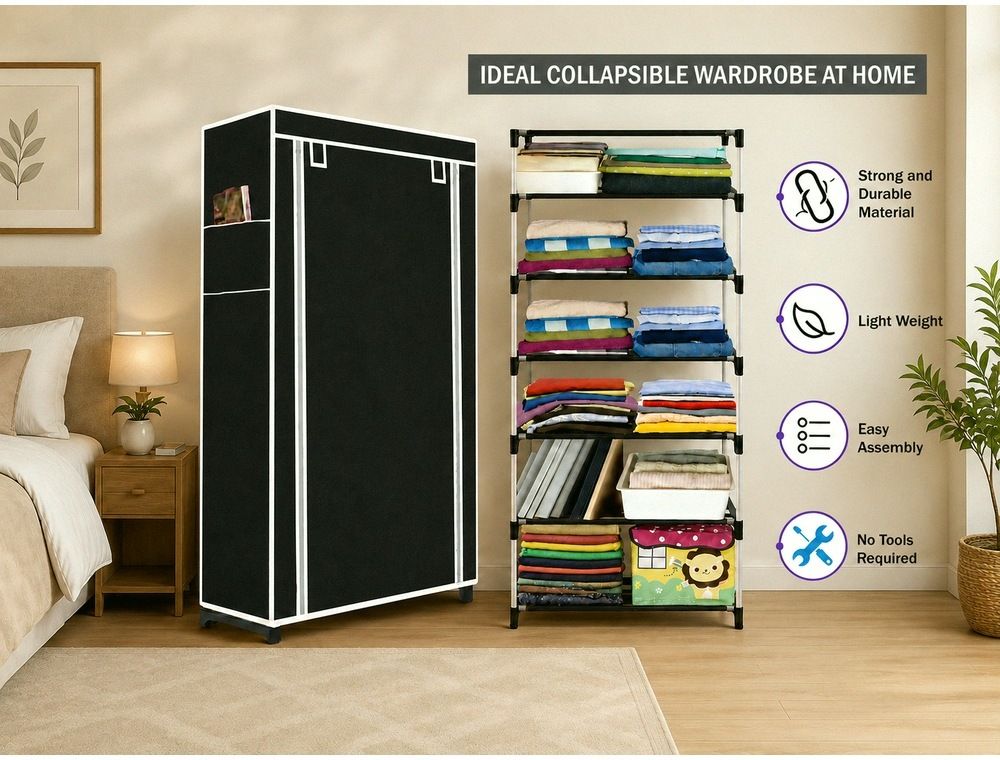 Shelf Foldable Wardrobe Storage Organizer Cloth Rack PVC Collapsible Wardrobe-image-44
